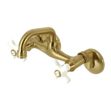 Kingston Brass KS612SB Two-Handle Wall Mount Bar Faucet, Brushed Brass KS612SB